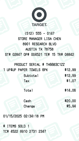 Target receipt template