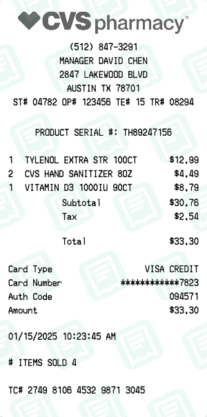 CVS Pharmacy receipt template