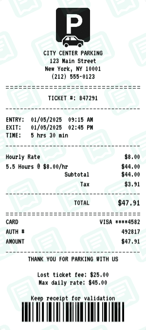 Parking receipt template