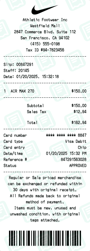 Nike receipt template