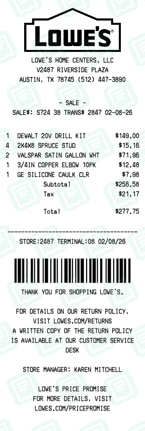 Lowe's receipt template