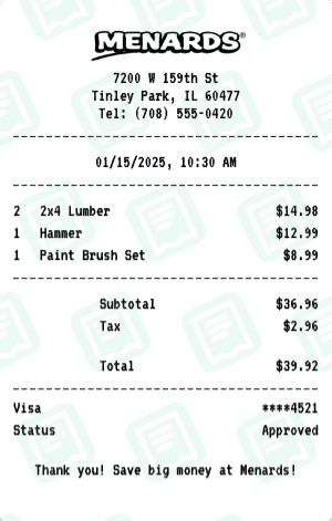 Menards receipt template