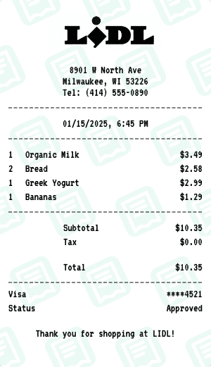 LIDL receipt template